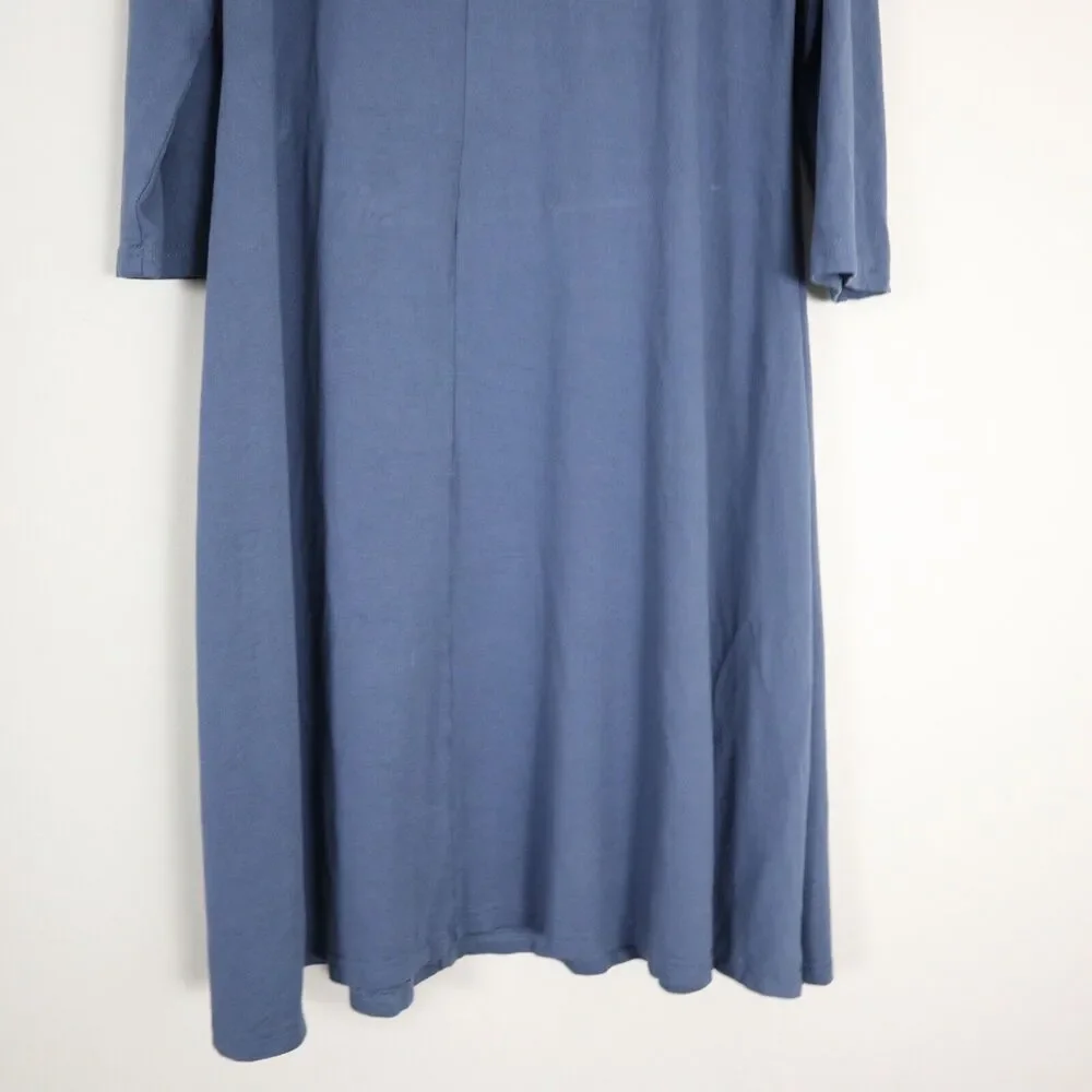 Garnet Hill Size S Scoop Neck Jersey Knit Trapeze Dress 3/4 Sleeve Blue - Picture 11 of 11